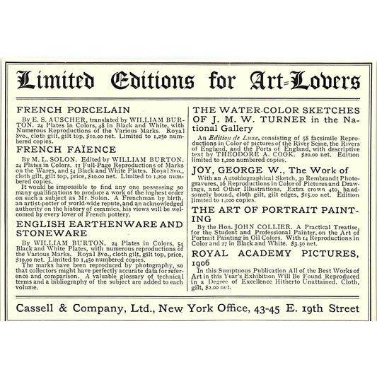 Cassell & Co Ltd Art Prints New York E. 19th St - 1906 Ad AF5-3