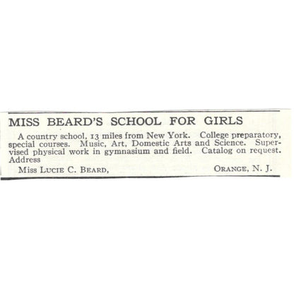 Miss Lucie C. Beard's School for Girls Orange NJ c1918 Advertisement AE5-SA11