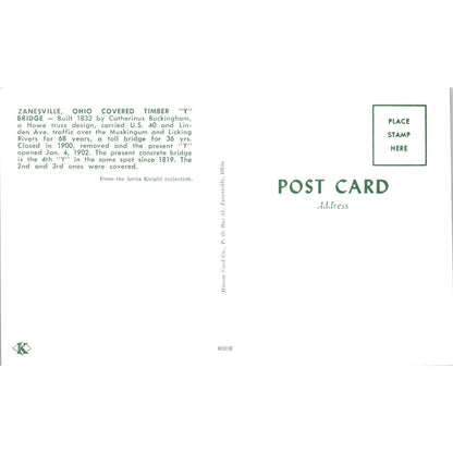 Zanesville Bridge Muskingum & Licking River Ohio Covered Bridge Postcard PC3