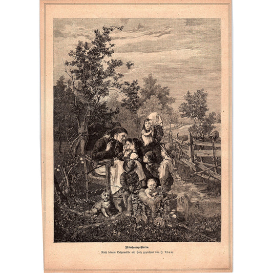 The Storyteller Märchenerzählerin Julius Adam 1892 Engraving V1-3