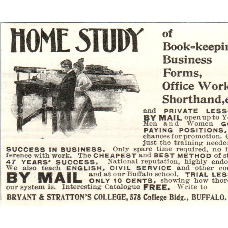 Bookkeeping Home Study by Mail Bryant & Stratton Buffalo NY c1905 Advert AE7-A2