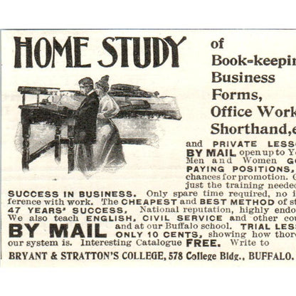 Bookkeeping Home Study by Mail Bryant & Stratton Buffalo NY c1905 Advert AE7-A2