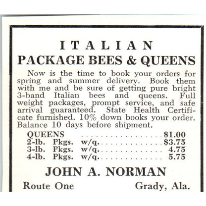 Italian Package Bees John A. Norman Grady Alabama 1961 Magazine Ad AB6-S12