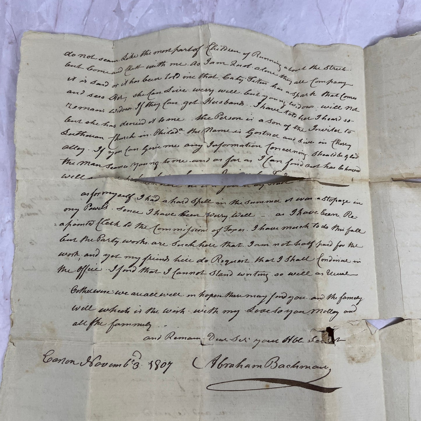 1807 Handwritten Letter Abraham Bachman Lawrence Seckel Philadelphia PA TJ5-E2