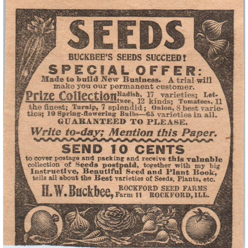 Buckbee's Seeds H.W. Buckbee Rockford IL 1910 Magazine Ad AF1-CM2