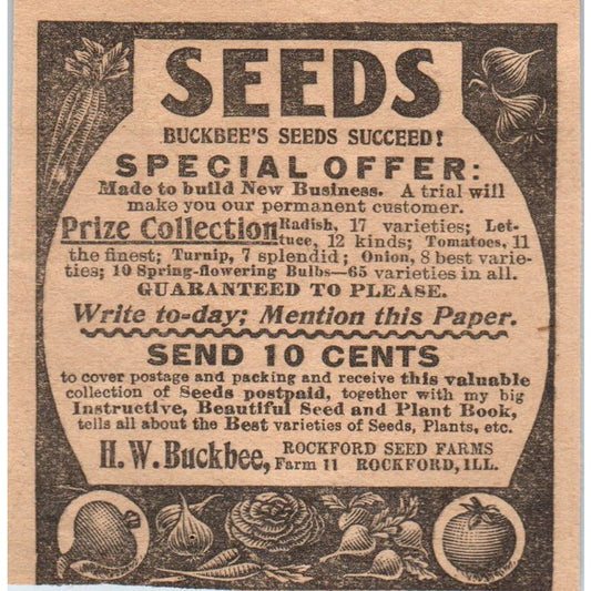 Buckbee's Seeds H.W. Buckbee Rockford IL 1910 Magazine Ad AF1-CM2