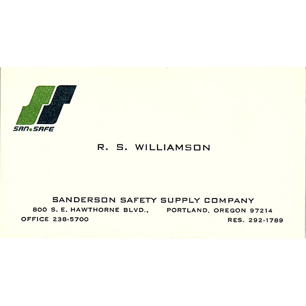 R.S. Williamson Sanderson Safety Supply Co Portland OR Vtg Business Card SB4-B11