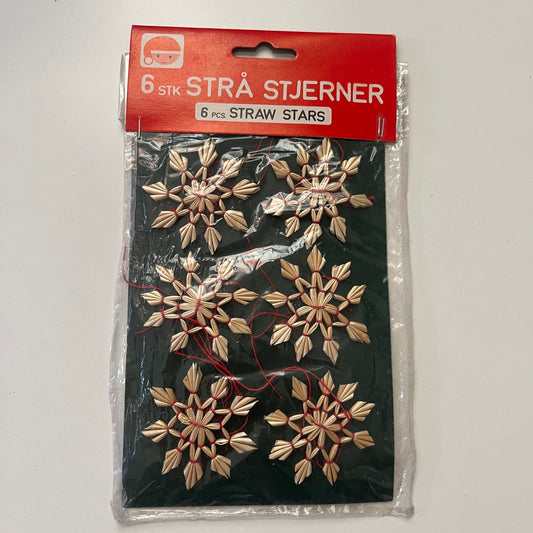 Vintage Christmas Straw Stars (6 STK STRÅ STJERNER) Ornament NEW in Package SD6