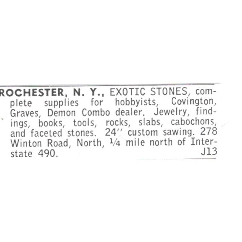 Exotic Stones Lapidary Supply Winton Road Rochester NY 1972 Ad AF8-S13