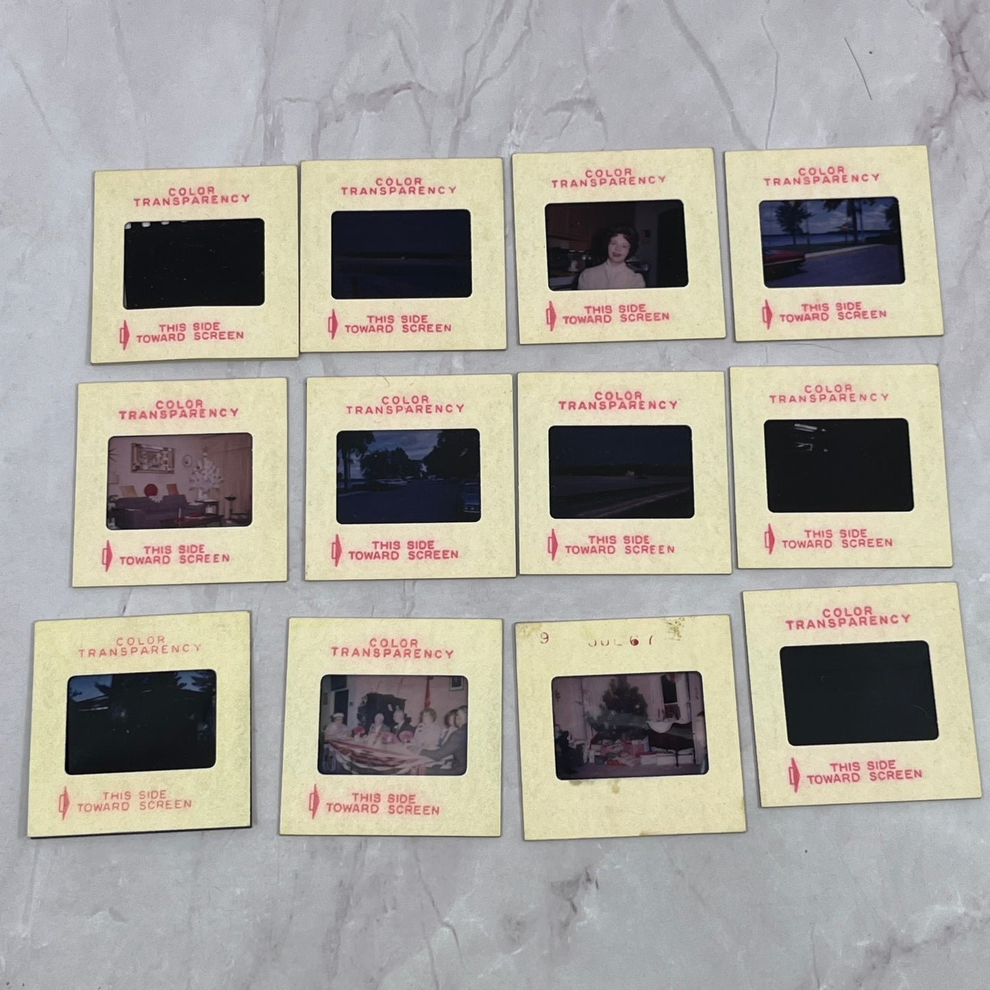 1967 Lot of 12 Original Slides Christmas Trees Convertible Family SB7