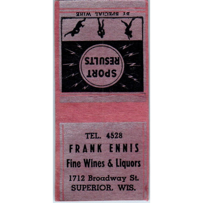 Frank Ennis Wines & Liquors Superior WI Vintage Matchbook Cover SD4-Y6