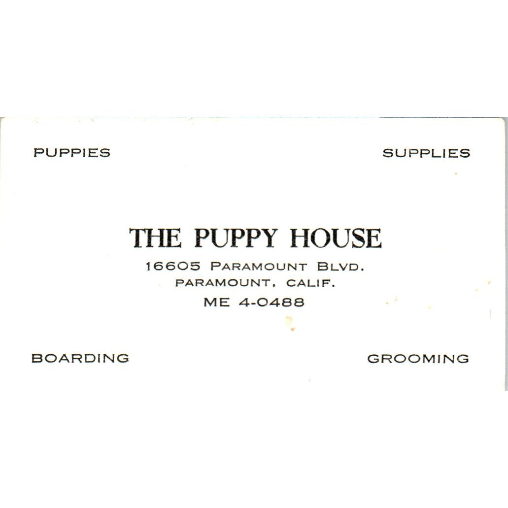 The Puppy House Paramount CA Vintage Business Card SD8-B15