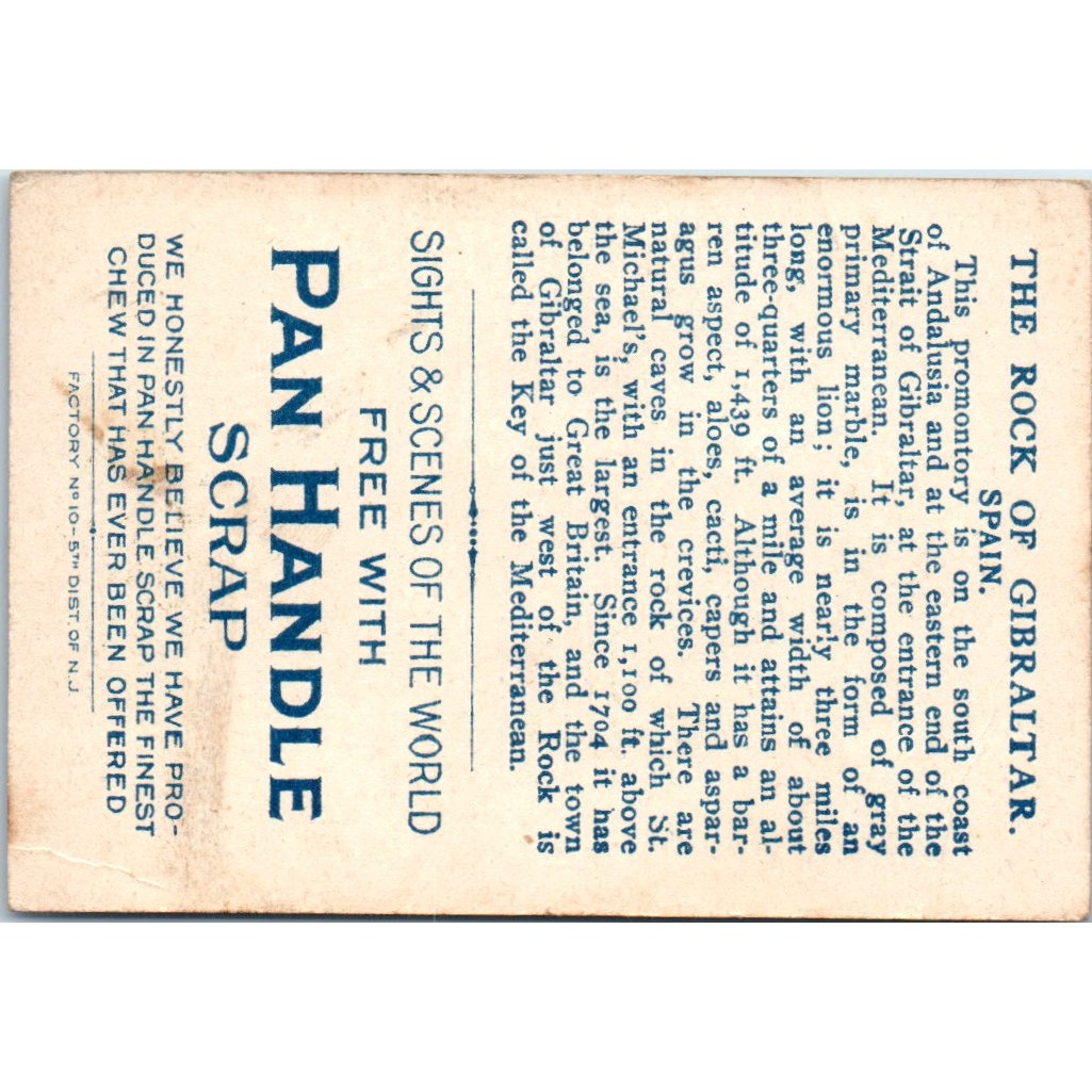 1911-12 Rock of Gibralter Pan Handle Card Scrap Sights and Scenes AD8-Q3