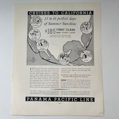 Panama Pacific Line Cruises to California 1935 Ad V1-5