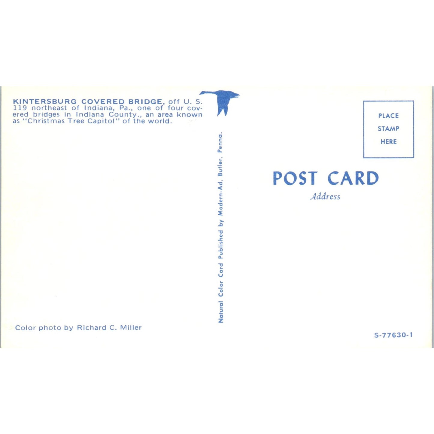 Kintersburg Covered Bridge Indiana PA Vintage Covered Bridge Postcard PD3