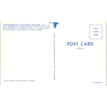 Kintersburg Covered Bridge Indiana PA Vintage Covered Bridge Postcard PD3