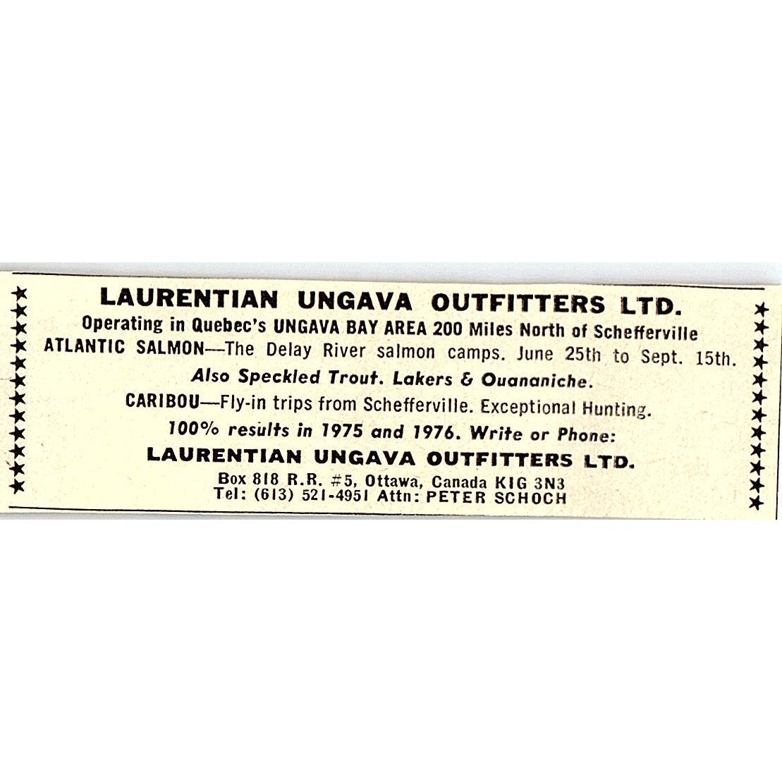 Laurentian Ungava Outfitters Ltd Quebec Peter Schoch 1977 Ad AF6-M1