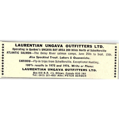 Laurentian Ungava Outfitters Ltd Quebec Peter Schoch 1977 Ad AF6-M1
