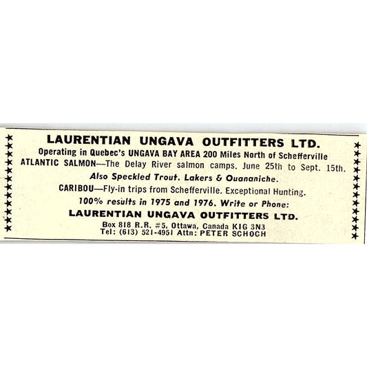 Laurentian Ungava Outfitters Ltd Quebec Peter Schoch 1977 Ad AF6-M1
