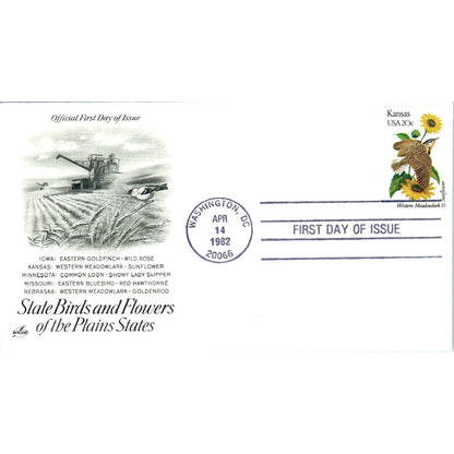 Kansas 1982 State Birds & Flowers of The Plains States First Day Issue TJ5-PC2