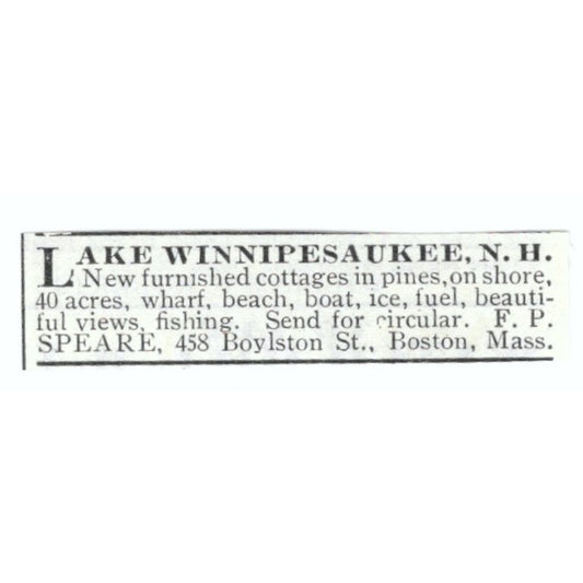 Lake Winnipesaukee NH Cottages F.P. Speare Boston 1903 Magazine Ad AF7-SS2