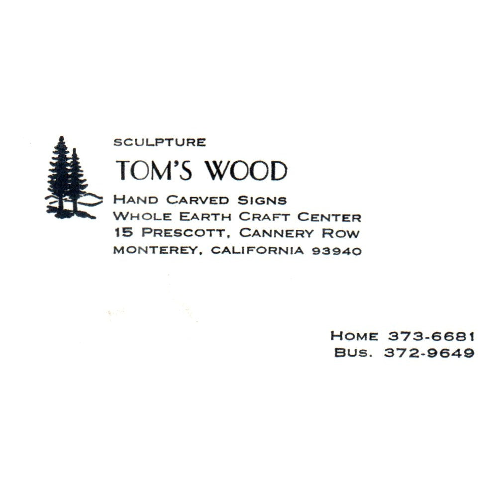 Vintage Sculpture Tom's Wood Hand Carved Signs Monterey CA Business Card SF3-B1