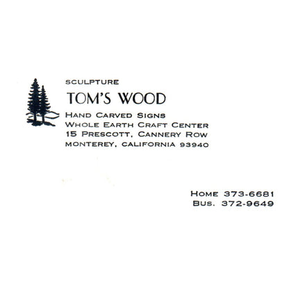 Vintage Sculpture Tom's Wood Hand Carved Signs Monterey CA Business Card SF3-B1