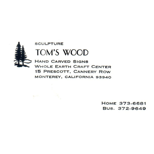 Vintage Sculpture Tom's Wood Hand Carved Signs Monterey CA Business Card SF3-B1