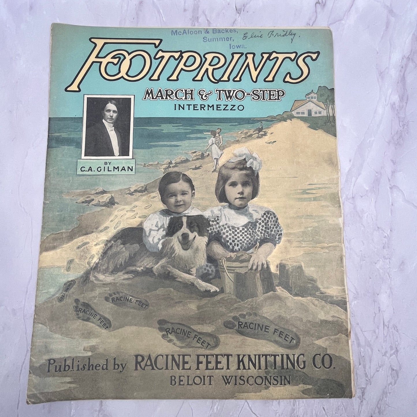 Footprints March & Two Step CA Gilman Racine Feet Knitting 1909 Sheet Music V15