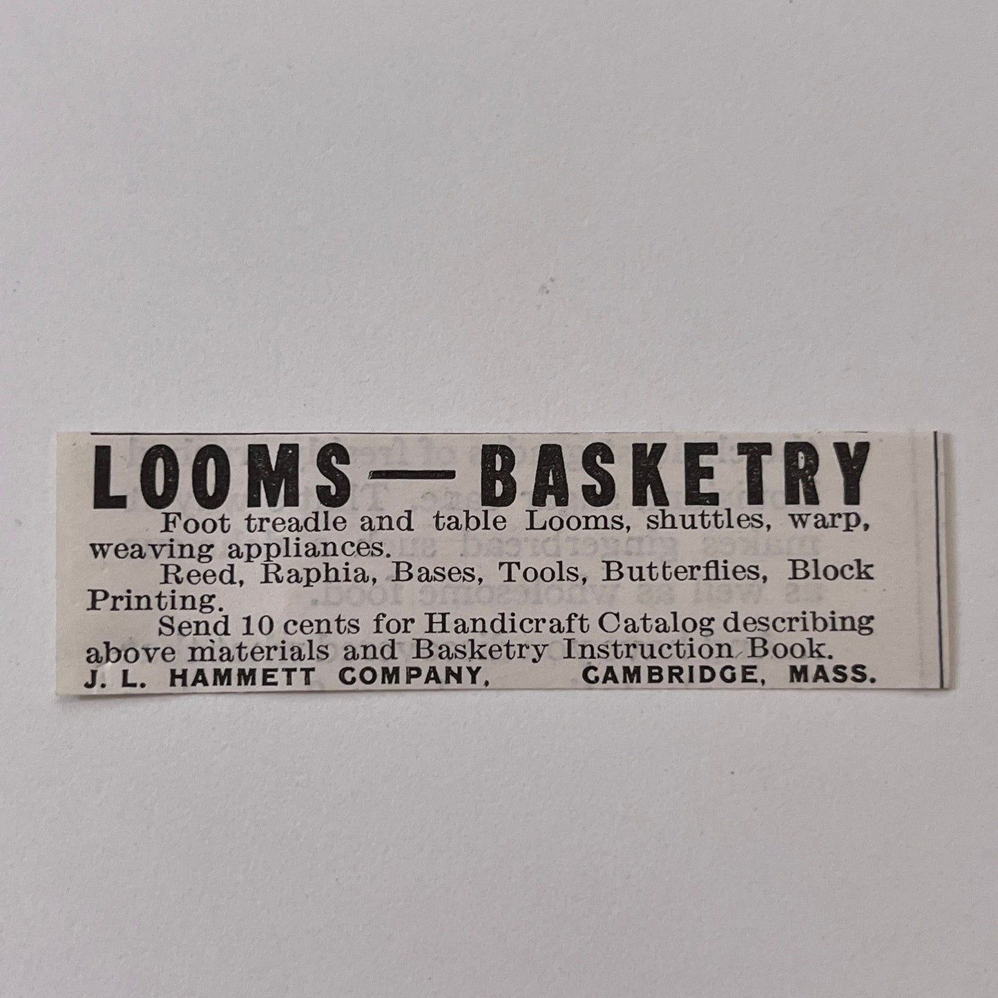 J.L. Hammett Company Looms Basketry Cambridge MA 1936 Ad SAG4-M4