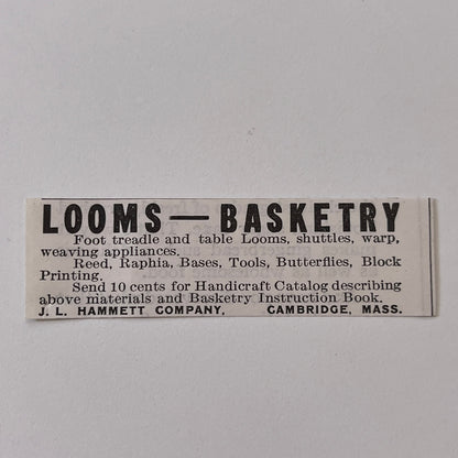 J.L. Hammett Company Looms Basketry Cambridge MA 1936 Ad SAG4-M4
