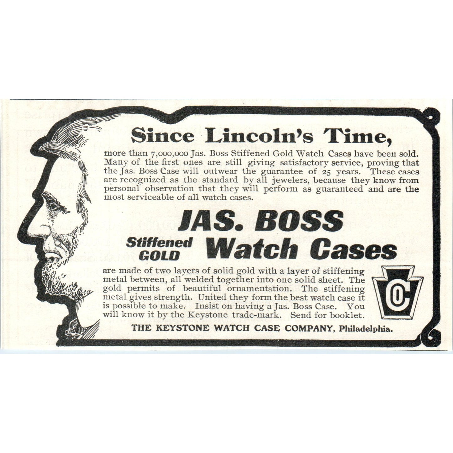 Jas Boss Watch Cases Keystone Watch Case Co Philadelphia 1903 Magazine Ad AF7-E4
