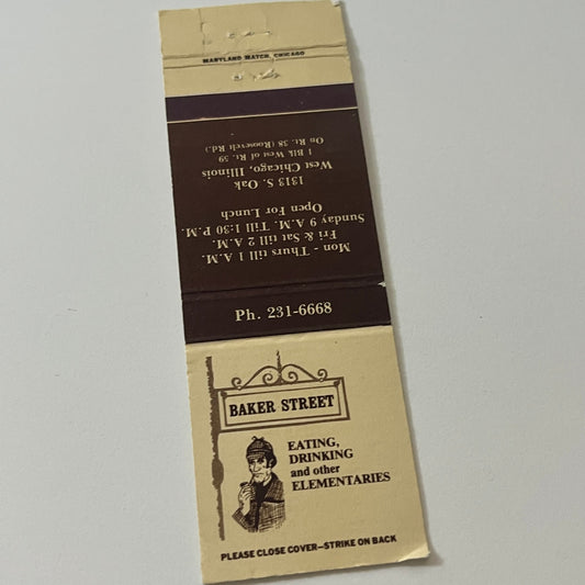 Baker Street Restaurant West Chicago IL Vintage Matchbook Cover TB6-MB2-5