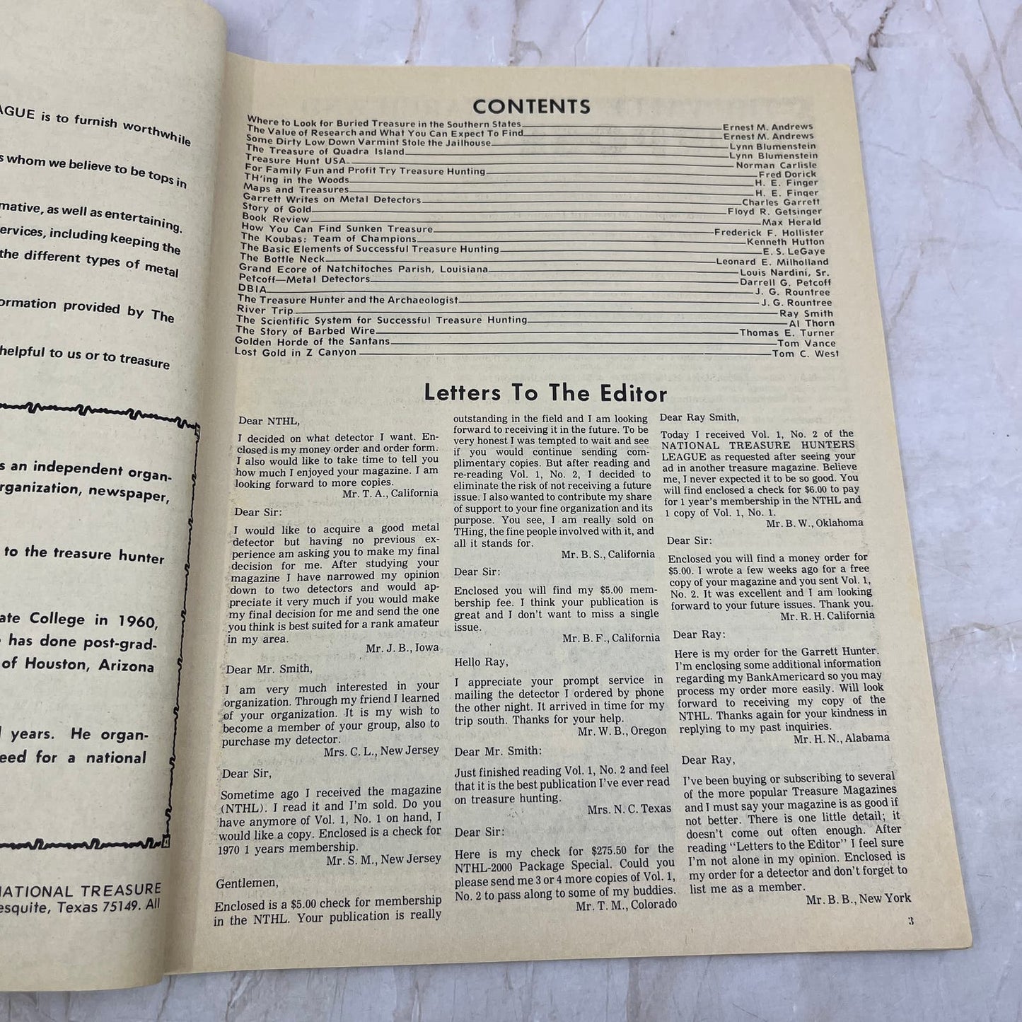 1970 National Treasure Hunters League Magazine - Mesquite TX Ray Smith M19