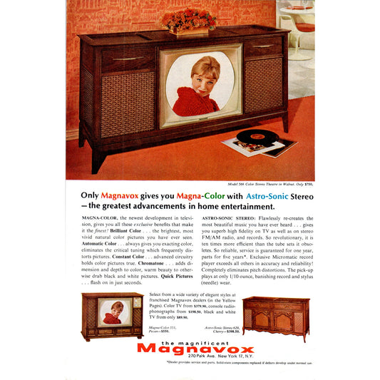 Magnavox Model 566 Walnut Color Television TV Teleset - Vintage Magazine Ad D20