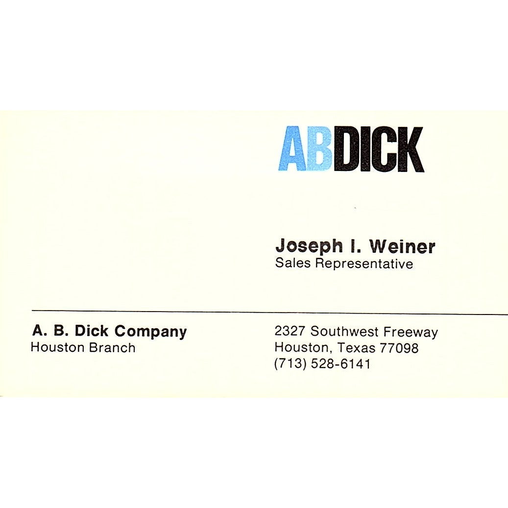 Abdick  Company  Joseph I Weiner  Houston Texas Vintage Business Card SB4-B9