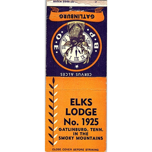 Elks Lodge No. 1925 Gatlinburg TN Smoky Mountains Vintage Matchbook Cover SF3-Y2