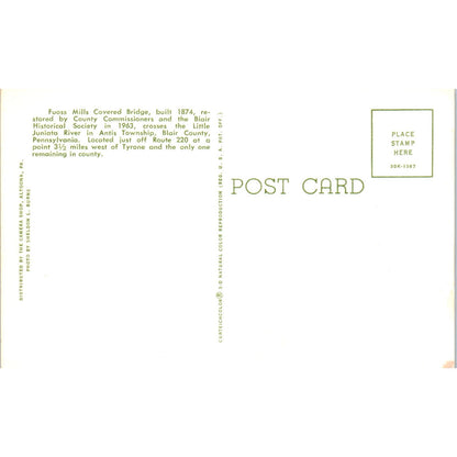 Fuoss Mills Covered Bridge Antis Twp PA Vintage Covered Bridge Postcard PD6