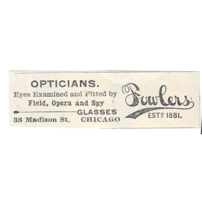 Fowler Opticians Madison St. Chicago IL 1894 Ad AK6-S7