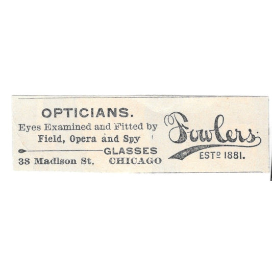 Fowler Opticians Madison St. Chicago IL 1894 Ad AK6-S7
