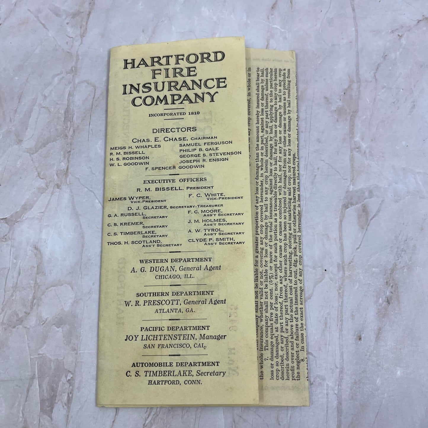 1927 Hartford Fire Ins Policy J.T. Pratt Spencer Virginia TG8-VV