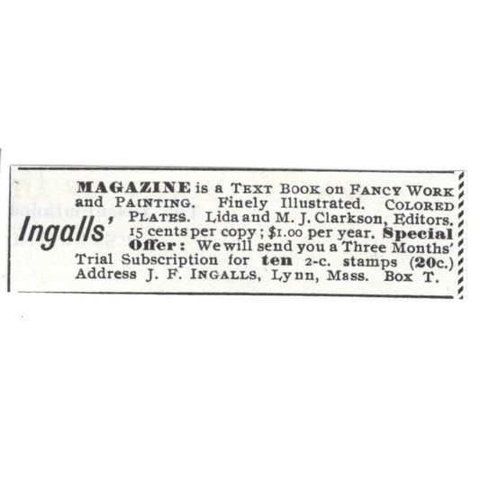 J.F. Ingalls Magazine Lynn MA c1890 Victorian Ad AE8-CH12