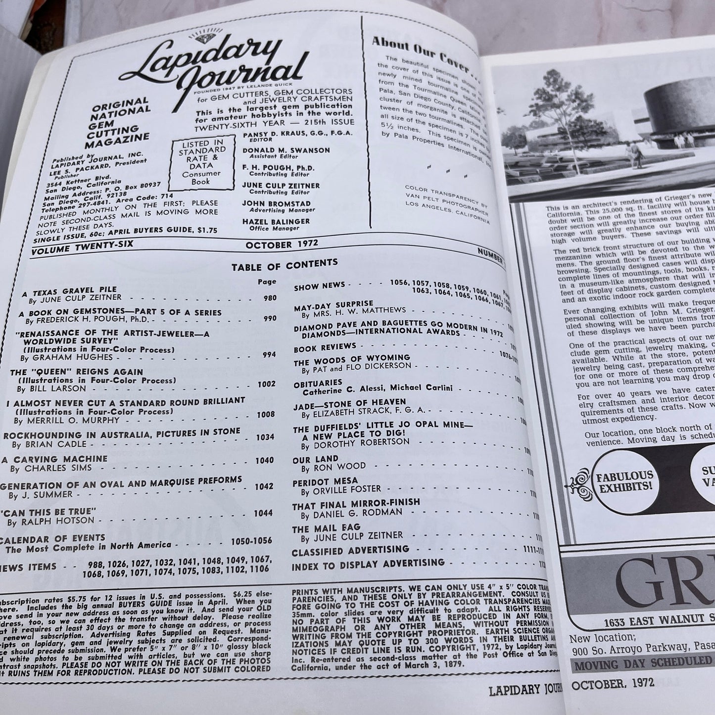 Tourmaline and Morganice Pala CA - Lapidary Journal Magazine - Oct 1972 M24