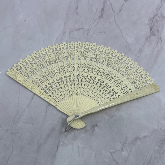 Vintage Folding Hand Fan Ornate Celluloid Hong Kong SC1