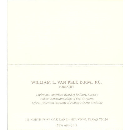Houstonian Medical specialists William K , D.P.M., P.C TX   Business Card SF3-B9