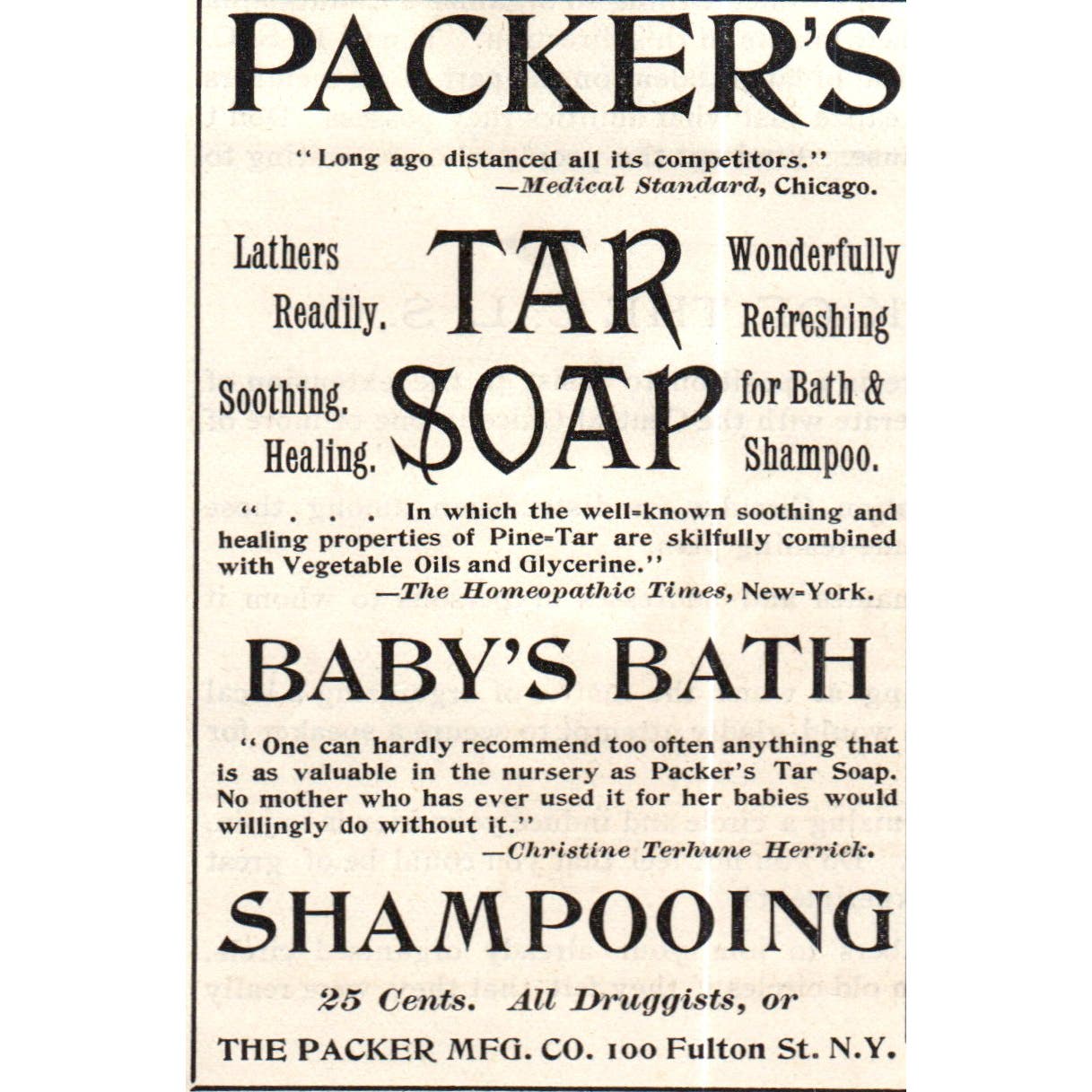 Packer's Tar Soap Baby's Bath Shampooing NY c1890 Victorian Ad AE8-CH6