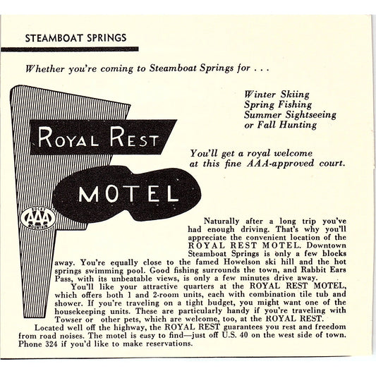 Royal Rest Motel Steamboat Springs CO 1958 Ad AG1-H4