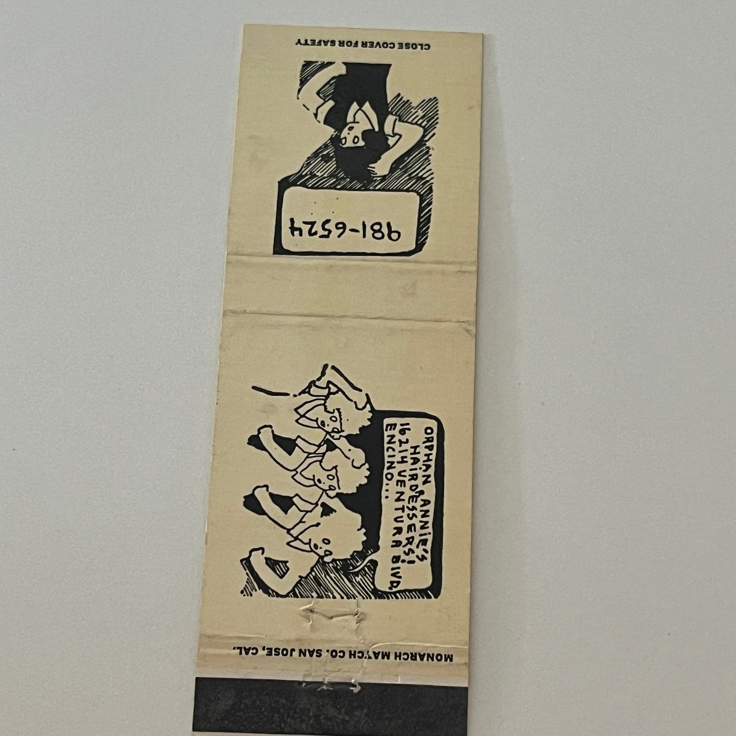 Orphan Annie's Hairdressers Encino CA Vintage Matchbook Cover TB6-MB2-4