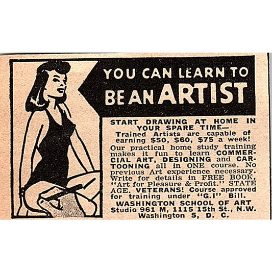 Learn to Be an Artist - Washington School of Art 1948 Ad AF8-S2