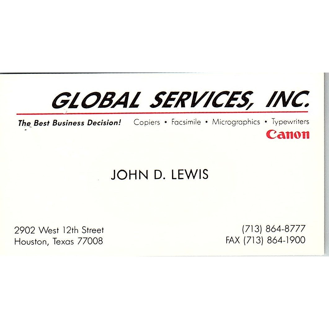 Global Services Inc John D Lewis Canon Vintage Business Card SC9-B1